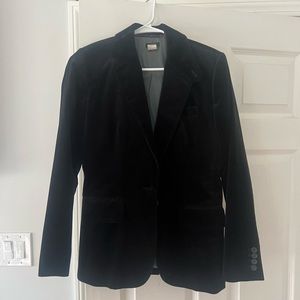 Black velvet J.Crew blazer with hot pink lining